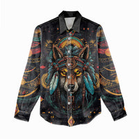 Native American Wolf Women Casual Shirt Abstract Geometric Style