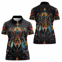 Native American Wolf Women Polo Shirt Abstract Geometric Style
