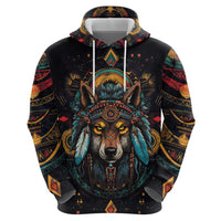 Native American Wolf Zip Hoodie Abstract Geometric Style