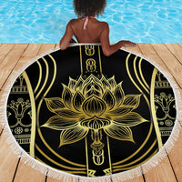 Egypt The Lotus Beach Blanket Gold Bloom Hieroglyphic Patterns