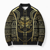 Egypt The Lotus Bomber Puffer Jacket Gold Bloom Hieroglyphic Patterns