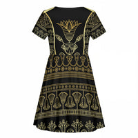 Egypt The Lotus Kid Short Sleeve Dress Gold Bloom Hieroglyphic Patterns