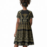 Egypt The Lotus Kid Short Sleeve Dress Gold Bloom Hieroglyphic Patterns