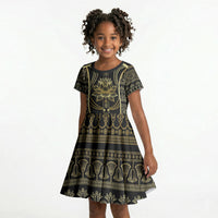Egypt The Lotus Kid Short Sleeve Dress Gold Bloom Hieroglyphic Patterns