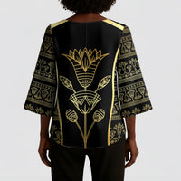 Egypt The Lotus Kimono Sleeve Blouse Gold Bloom Hieroglyphic Patterns
