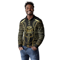 Egypt The Lotus Long Sleeve Polo Shirt Gold Bloom Hieroglyphic Patterns