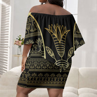 Egypt The Lotus Off Shoulder Short Dress Gold Bloom Hieroglyphic Patterns
