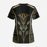 Egypt The Lotus Scrub Top Gold Bloom Hieroglyphic Patterns
