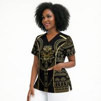 Egypt The Lotus Scrub Top Gold Bloom Hieroglyphic Patterns