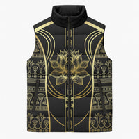 Egypt The Lotus Sleeveless Puffer Jacket Gold Bloom Hieroglyphic Patterns
