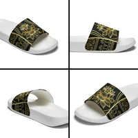 Egypt The Lotus Slide Sandals Gold Bloom Hieroglyphic Patterns