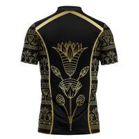 Egypt The Lotus Zipper Polo Shirt Gold Bloom Hieroglyphic Patterns