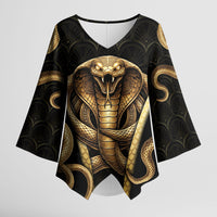 Egypt Uraeus Kimono Sleeve Blouse Gold Cobra Luxury Style