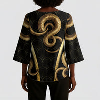 Egypt Uraeus Kimono Sleeve Blouse Gold Cobra Luxury Style