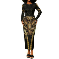 Egypt Uraeus Long Sleeve Bodycon Dress Gold Cobra Luxury Style