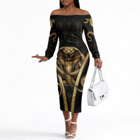 Egypt Uraeus Off The Shoulder Long Sleeve Dress Gold Cobra Luxury Style