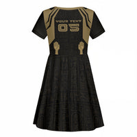 Custom Egypt KA Kid Short Sleeve Dress Gold Symbol Hieroglyphic Texture