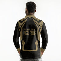 Custom Egypt KA Long Sleeve Polo Shirt Gold Symbol Hieroglyphic Texture