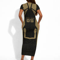 Custom Egypt KA Short Sleeve Bodycon Dress Gold Symbol Hieroglyphic Texture
