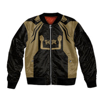 Custom Egypt KA Sleeve Zip Bomber Jacket Gold Symbol Hieroglyphic Texture