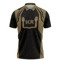 Custom Egypt KA Zipper Polo Shirt Gold Symbol Hieroglyphic Texture