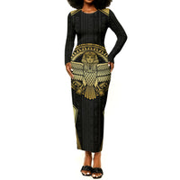 Egypt BA Long Sleeve Bodycon Dress Winged Pharaoh Hieroglyphic Patterns