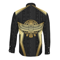 Egypt BA Long Sleeve Button Shirt Winged Pharaoh Hieroglyphic Patterns