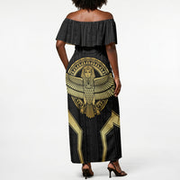 Egypt BA Off Shoulder Maxi Dress Winged Pharaoh Hieroglyphic Patterns