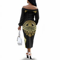 Egypt BA Off The Shoulder Long Sleeve Dress Winged Pharaoh Hieroglyphic Patterns