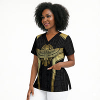 Egypt BA Scrub Top Winged Pharaoh Hieroglyphic Patterns