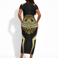 Egypt BA Short Sleeve Bodycon Dress Winged Pharaoh Hieroglyphic Patterns