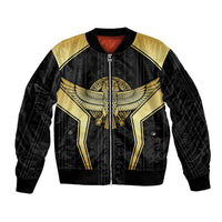 Egypt BA Sleeve Zip Bomber Jacket Winged Pharaoh Hieroglyphic Patterns
