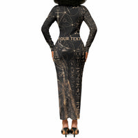 Personalized Egyptian God Anubis Long Sleeve Bodycon Dress Jackal Headed Deity Ancient Egypt Mythology Gilded