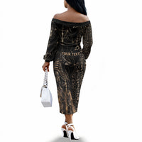 Personalized Egyptian God Anubis Off The Shoulder Long Sleeve Dress Jackal Headed Deity Ancient Egypt Mythology Gilded