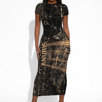 Personalized Egyptian God Anubis Short Sleeve Bodycon Dress Jackal Headed Deity Ancient Egypt Mythology Gilded