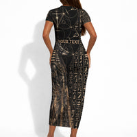 Personalized Egyptian God Anubis Short Sleeve Bodycon Dress Jackal Headed Deity Ancient Egypt Mythology Gilded