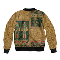 Egyptian God Osiris Bomber Jacket Green Pharaonic Hieroglyphic Patterns