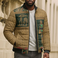 Egyptian God Osiris Bomber Puffer Jacket Green Pharaonic Hieroglyphic Patterns