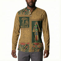 Egyptian God Osiris Button Sweatshirt Green Pharaonic Hieroglyphic Patterns