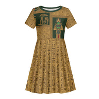 Egyptian God Osiris Kid Short Sleeve Dress Green Pharaonic Hieroglyphic Patterns