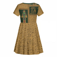 Egyptian God Osiris Kid Short Sleeve Dress Green Pharaonic Hieroglyphic Patterns