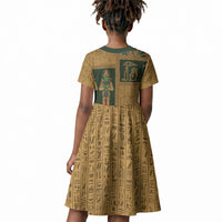 Egyptian God Osiris Kid Short Sleeve Dress Green Pharaonic Hieroglyphic Patterns