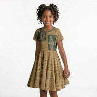 Egyptian God Osiris Kid Short Sleeve Dress Green Pharaonic Hieroglyphic Patterns