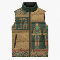 Egyptian God Osiris Sleeveless Puffer Jacket Green Pharaonic Hieroglyphic Patterns