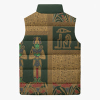 Egyptian God Osiris Sleeveless Puffer Jacket Green Pharaonic Hieroglyphic Patterns