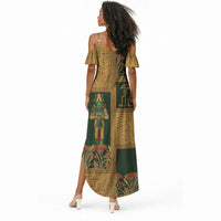 Egyptian God Osiris Summer Maxi Dress Green Pharaonic Hieroglyphic Patterns