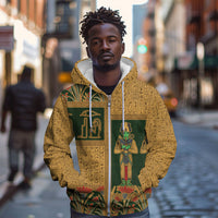 Egyptian God Osiris Zip Hoodie Green Pharaonic Hieroglyphic Patterns