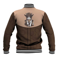 Cowcat Baseball Jacket Cowboy Cat Meowdy Retro Western Yoke Brown - Wonder Print Shop
