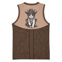 Cowcat Basketball Jersey Cowboy Cat Meowdy Retro Western Yoke Brown - Wonder Print Shop