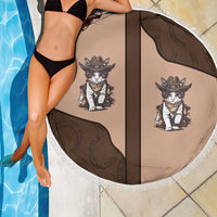 Cowcat Beach Blanket Cowboy Cat Meowdy Retro Western Yoke Brown - Wonder Print Shop